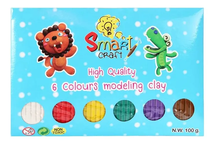Pâte à Modeler Plat 6 Couleurs 100g Smart Craft
